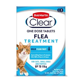 Bob Martin Bob Martin Clear | Cat Flea Tablets, also Suitable for Small Dogs & Puppies (2-10 Kg) | Effective Treatment, Kills 100% of Fleas within 24 Hours (3 Tablets)