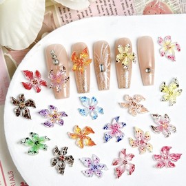 50Pcs Spring Flower Nail Charms Resin Flower Flat Back Nail Design Mixed 3D Floral Hibiscus Nail Art Charms Jewelry Rhinestones for Acrylic Nails DIY Manicure Gems Crafts Decoration Accessories