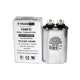 TradePro TP-CAP-10/440 Oval Run Capacitor; 10 MFD/440V; Aluminum Oil-Filled Construction; 50/60 Hz; 2" Diameter