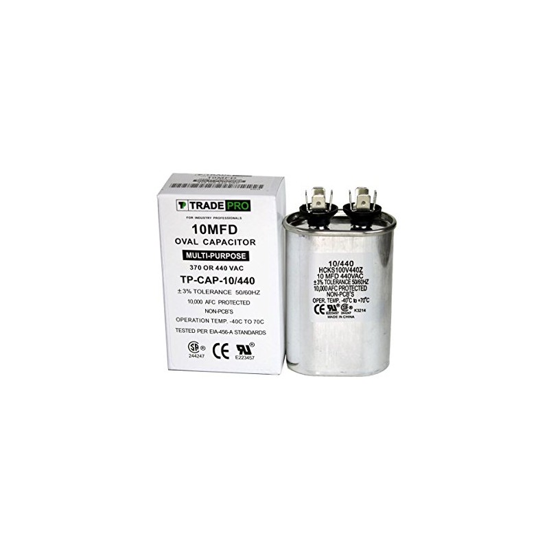 TP-CAP-10/440 Oval Run Capacitor; 10 MFD/440V; Aluminum Oil-Filled Construction; 50/60