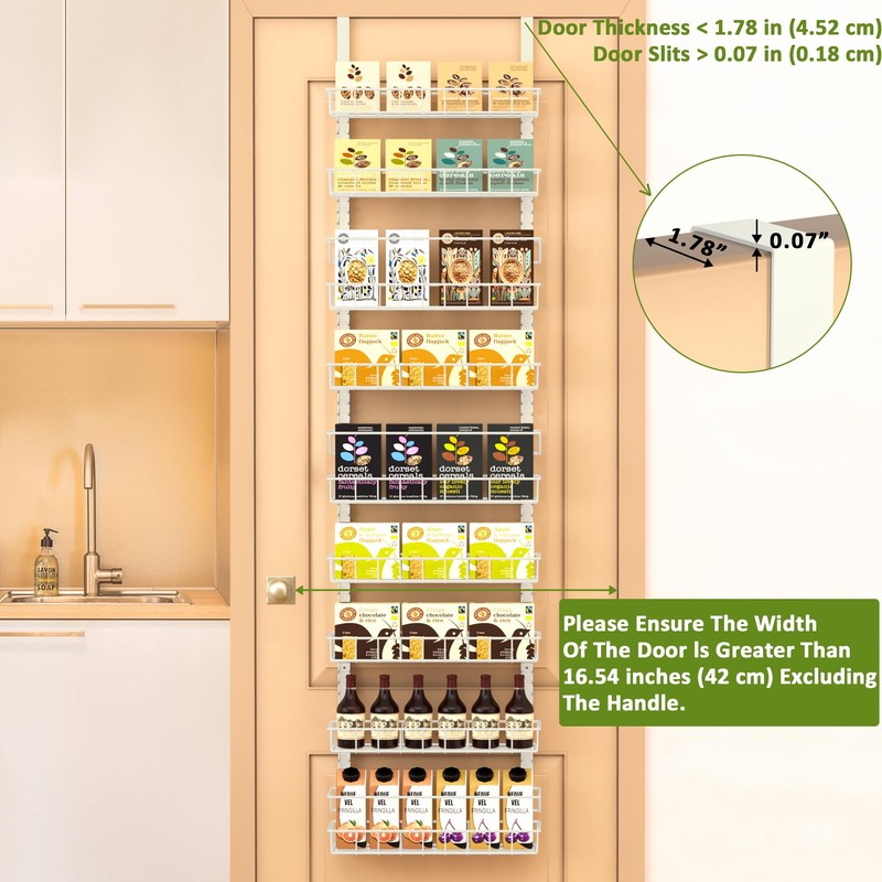 Churboro Over the Door Pantry Organizer Rack with 9 Adjustable