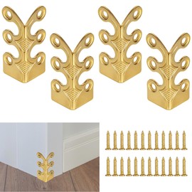 Baseboard Corner Protectors,4 Pcs Vintage Metal Skirting Board Corner Protectors for File Boxes,Bookshelves,Wooden Cases,Jewel Cases Decorative (Gold)