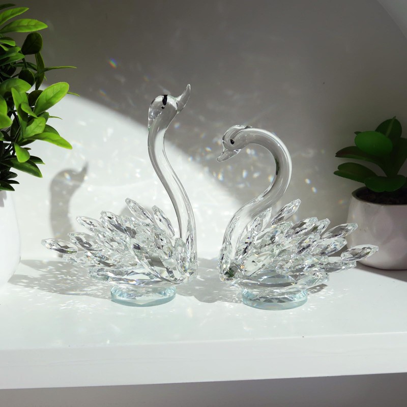 JATYFING 2pcs Crystal Swan Home Decor Crystal Figurines Anniversary,Birthday for
