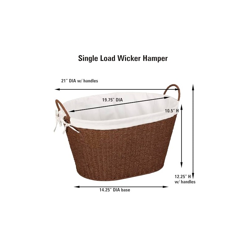 Household Essentials Paper Rope Woven Oval Laundry Basket, Brown