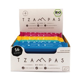 Tzampas Organic Energy Bar – 16 x 40 g Bar – 4 Varieties Sustainable Sports Bars with Superfoods for Long-Term Energy – Vegan/No Added Refined Sugar