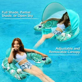 Jasonwell Pool Float with Canopy - Inflatable Pool Floaties Adult Floating Pool Chair Lounge Floats for Swimming Pool Water Chair Pool Lounger with Cup Holders Pool Toy Party Floaty for Adults