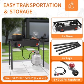 ADREAK 2 Burner Gas Stove, High Pressure Outdoor Propane Burner with Detachable Legs, 150,000 BTU Camping Stove Outdoor Burner with 0-20 PSI Regulator for Camping, Backyard, Outdoor Cooking