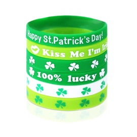 6pcs St. Patrick's Day Bracelets, Silicone St. Patrick's Wristband Green Shamrock Rubber Bracelets Clover Irish Wristbands St Patricks Day Jewelry Supplies Accessories for Party Favors Decoration