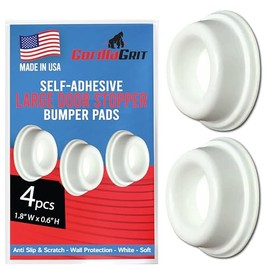 Tapones de goma para puerta (paquete de 4) color blanco, fabricados en Estados Unidos, protectores de pared autoadhesivos, evitan daños a las paredes por manijas de pomos de puerta, protector y escudo