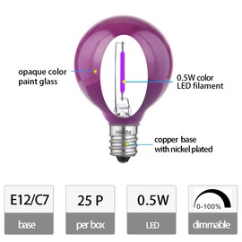 NIOSTA 25 Pack G40 Replacement Bulbs,120V LED Bulbs, for E12 Outdoor String Lights,Cermic Purple