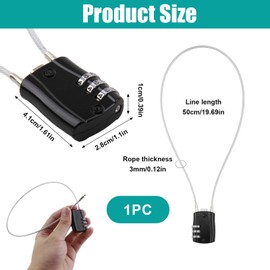 Combination Padlocks with 20 inch(50 Cm) Steel Cable Long Safety Lock Updated Flexible Wire Padlock Outdoor Waterproof Lock for Locker Lock Luggage Suitcase Gun Case Toolbox Helmet, Black