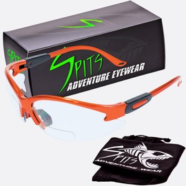 Spits Cougar Bifocal Safety Glasses with Magnifier 23 Limited Edition Frame Color Options (Frame Color: Solar Orange, Magnifier: 1.75)