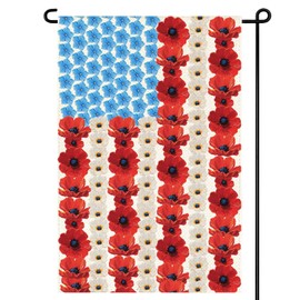 Patriotic Garden Flag 12 x 18 Inch Double Sided American Flag Design with Poppies and Myosotis,Memorial Day USA Garden Flag Yard Outdoor Decoration