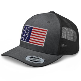 RIVEMUG NX 45 47 USA Flag Embroidered Curved Bill Trucker Hat Mid Crown Adjustable Cap Dark Heather Gray