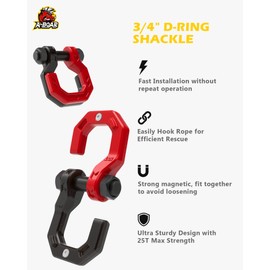 A-BOAR 3/4" D-Ring Shackles, Heavy Duty Forged Steel Shackles with 7/8" Pin, Easy Open D-Ring Shackles Towing Winch Hooks for Recovery, Trucks, SUV, ATV, UTV, Off-Road Vehicles, Black Red