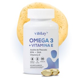 Vitday Aceite de Pescado Omega 3 Con Vitamina E Alto 180 Capsulas 1000mg Contenido de EPA DHA Cardio Energy Suplemento Vitaminas Aceite de Pescado... 
