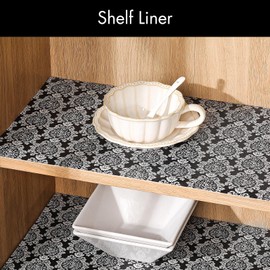 Cooyes Shelf and Drawer Liners for Kitchen Cabinets, Non-Adhesive Cabinet Liners, EVA Waterproof Durable Shelf Paper for Refrigerator, Shelves, Cupboard with European Pattern, Easy to Cut