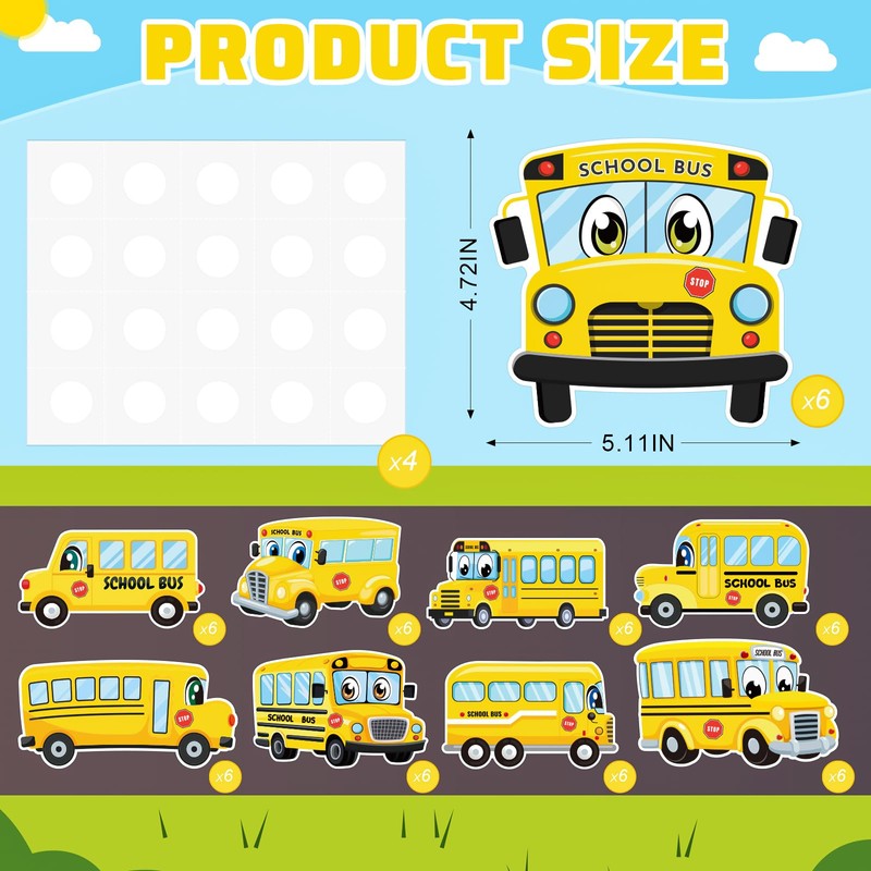 54 Pcs School Bus Cut-Outs Double Printed Paper Decor for