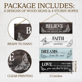 4 Pcs Christian Wall Decor Sign, Butterfly Themed Wall Art Decor Gift, Bible Verses Wooden Hanging Plaque Sign For Farmhouse Home Living Room Bedroom Bathroom, Rustic Prayer Saying Wood Sign -12