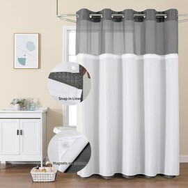 No Hook Shower Curtain with Snap in Fabric Liner, Waffle Heavy Duty Thick Shower Curtains with Mesh Top Window, Hotel Style Waterproof Bathroom Curtain Set, 72'' x 75'', Charcoal Grey - Color: Charcoal Grey, Size: 36"W x 75"L (Pack of 1)
