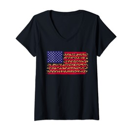 Womens Leopard American Flag Vintage Leopard Print V-Neck T-Shirt