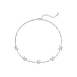 Luxury Butterfly Rhinestone Choker Tennis Necklace for Women Dainty Sparkly CZ Diamond Necklaces Fashion Statement Silver Plated Short Neck Chain Bridal Wedding Party Prom Jewelry Birthday Christmas Gift