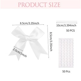 50 Pcs Pink Gift Wrap Bows, 3.3 Inch Satin Ribbon Bow for Crafts, Elegant Soft Bowknot for Flowers Bakery Wrapping Christmas Wedding Birthday Party Decoration (White)