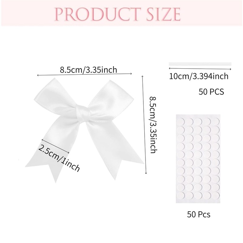50 Pcs Pink Gift Wrap Bows, 3.3 Inch Satin Ribbon