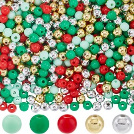 SOFPLATE 1500Pcs 5 Colors 6mm Christmas Beads Red Acrylic Beads Plastic Green White Gold Large Loose Bead Round for jewellery Making Home Party Decor Bracelets Necklace Key Chain DIY Beading Crafts
