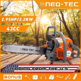 NEOTEC 43cc Gas Powered Chainsaw with 16'' Guide Bar Saw Chain 2-Stroke Engine Cut Wood