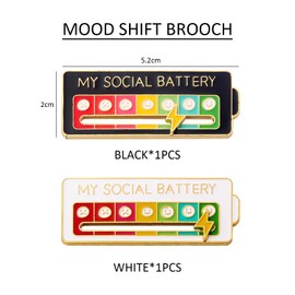 2 Sliding Mood Changer Pins, Fun Social Mood Pins, Interactive Mood Pins, Enamel Badges for Decoration, Fits Various Outfits, Hats (Black, White)