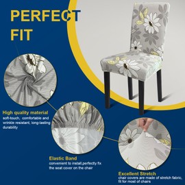 Fafua Dining Chair Covers, 4pcs Stretch Kitchen Chair Covers, Removable Washable Chair Slipcovers for Home, Hotel, Banquet (Grey Flower)