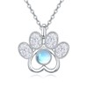 TANGPOET Dog Paw Necklace 925 Sterling Silver Moonstone Dog Print