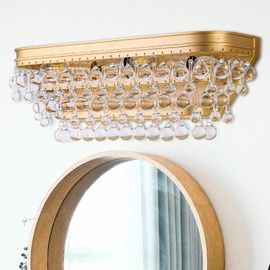 Wellmet Bathroom Vanity Light 3-Lights, Gold Vanity Lights Fixture with K9 Crystals, Modern Wall Lighting Over Mirror, Modern Crystal Bathroom Light Fixtures