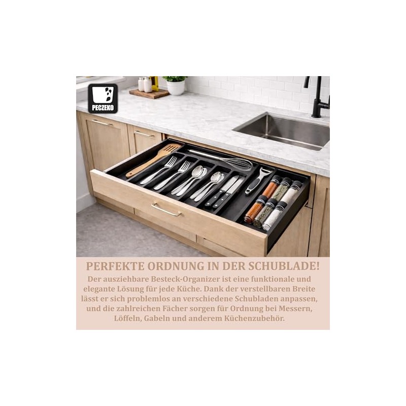Extendable Cutlery Tray for Drawer 33-57 cm - Adjustable Cutlery