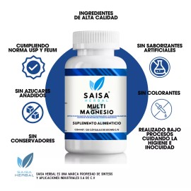 Saisa Herbal Citrato De Magnesio + Glicinato Cloruro Gluconato 120 Cáp. Sabor Natural