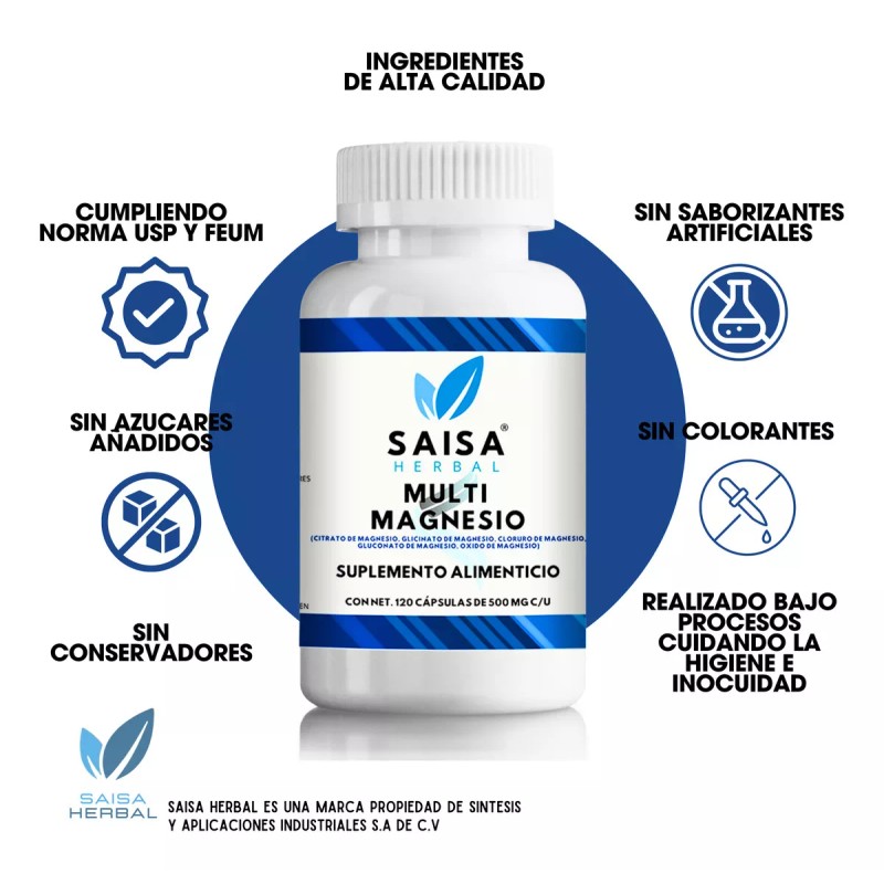 Saisa Herbal Citrato De Magnesio + Glicinato Cloruro Gluconato 120