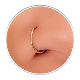 Hammered Fake Nose Rings Set 2 Hoops - 20G Faux Nose Rings 14k gold filled + 925 sterling silver - Clip On Nose Hoops