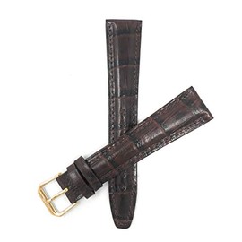 Bandini Extra Long (XL) 20mm Italian Leather Watch Band Strap - Brown - Padded - Alligator Pattern - Gold Buckle
