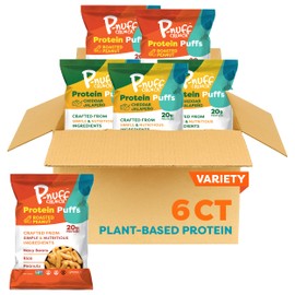 Pnuff Crunch Peanut Butter Puffs - Healthy Snacks, Low Calorie Snacks, Gluten Free Snacks, Vegan, High Protein, Keto, Office Snacks, Free Meal Plan Included - Cheddar Variety, 4 Oz Bag (Pack of 6)