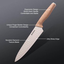 GOODA Kitchen Knife Set With Block,6-Piece Professional Chef Cooking Knives Set For Kitchen,Non-Stick Stainless Steel Knife Block Set