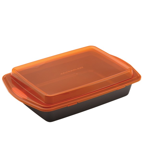 Rachael Ray Nonstick Bakeware with Grips Nonstick Baking Pan With Lid and Grips/ Nonstick Cake Pan With Lid and Grips, Rectangle - 9 Inch x 13 Inch, Gray