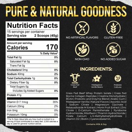 PUMPFIT 305 Grass Fed Beef Protein Powder Isolate, 41g Protein, 5g Creatine Monohydrate, 4g BCAA Powder, 5g Collagen, Probiotics, NO Bloat, Muscle Recovery, Post Workout Recovery Powder - 15 Servings