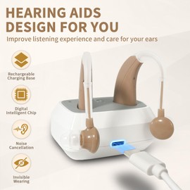 Delmicure Rechargeable Hearing Aids for Seniors with Noise Cancelling, Hearing Amplifiers for Adults with Adjustable Volume& Charging Base