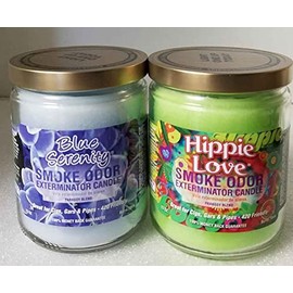 Smoke Odor Exterminator 13oz Jar Candle, Blue Serenity 2 Pack. Includes Blue Serenity & Hippie Love.