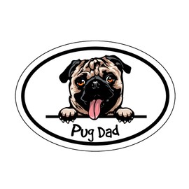 WickedGoodz Oval Smiling Pug Dad Magnet - Dog Breed Magnetic Car Decal