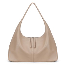 befen Leather Slouchy Hobo Bags for Women, Ultra Soft Full Grain Leather Large Tote Bag,Lightweight Tote Purses Foldable Shoulder Handbag, Oversized Hobo Bags for Women Work Travel, Milk Tea