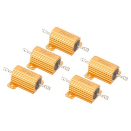 PATIKIL 25 W 100 Ohm Aluminium Housing Resistors Set, 5 Pieces Aluminium Resistance Set with Screws Wire Wound Potentiometer Power Resistance Assortment 5% Tolerance, Golden
