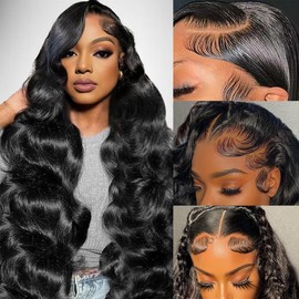 13x6 HD Full Lace Front Wigs Human Hair Pre Plucked 210 Density 13x6 Body Wave Lace Front Wigs Human Hair with Baby Hair Natural Hairline Body Wave Human Hair Wig Glueless Natural Black Color 20 Inch