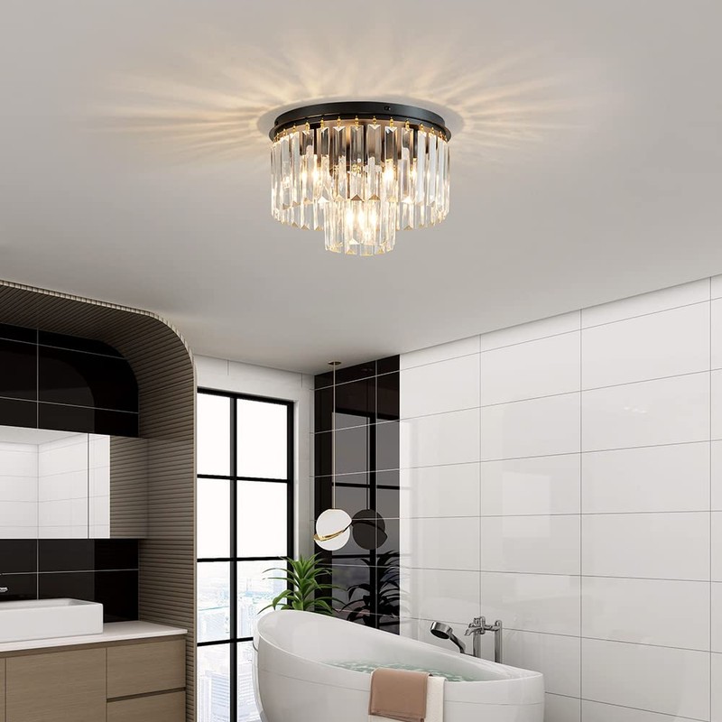 AGV LIGHTING Crystal Ceiling Light Fixture, Modern Semi Flush Ceiling